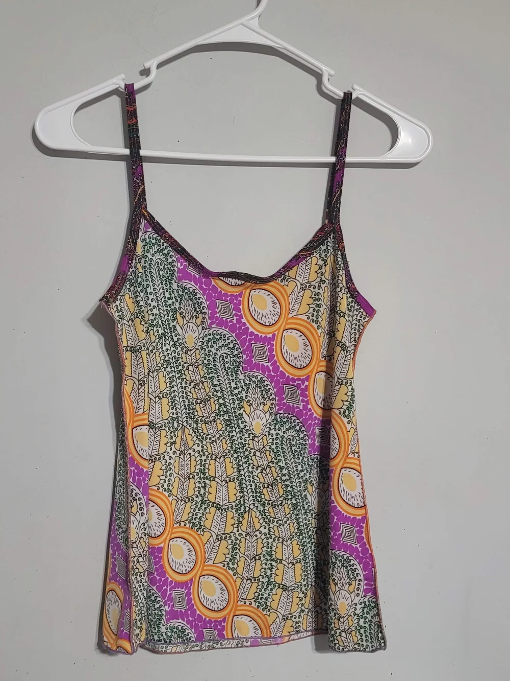Boho Fringe Detail Printed Cami Tank - Purple & Mustard Sz L